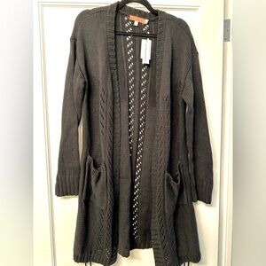 Unique One A Chunky Knit Black Long Duster Cardigan